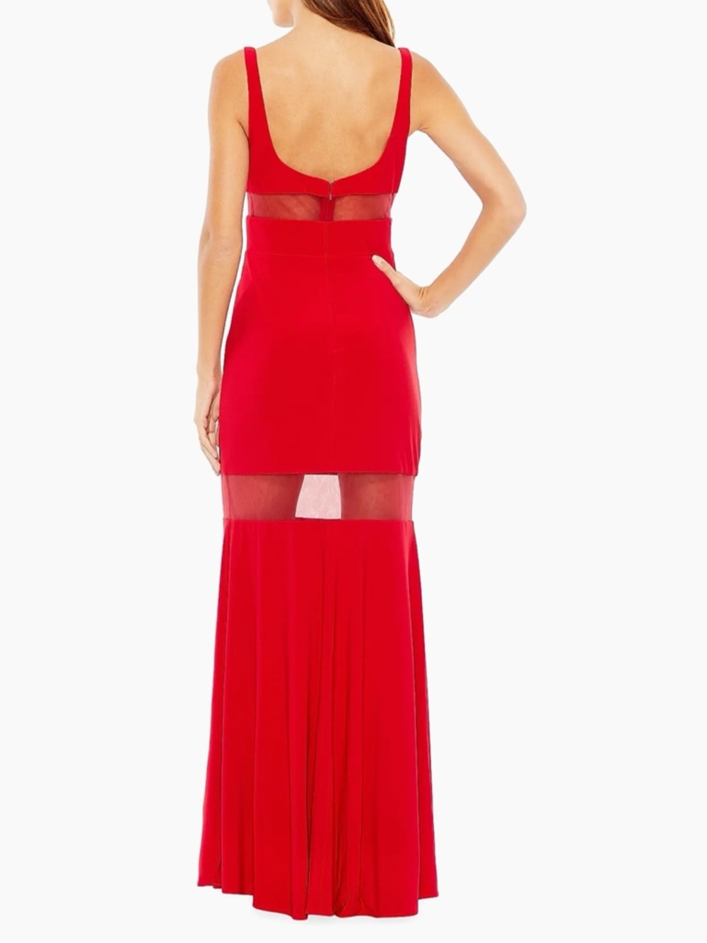 NWT Mac Duggal Ieena Red Sleeveless Mesh Panel Maxi Dress Evening Gown Size 2 - Picture 2 of 10